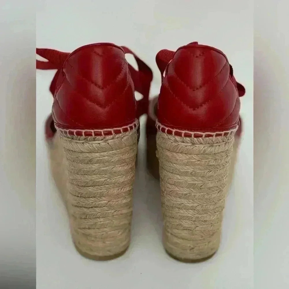 Gucci Red Leather Wedge Espadrilles with Gold Double G - Picture 3 of 6